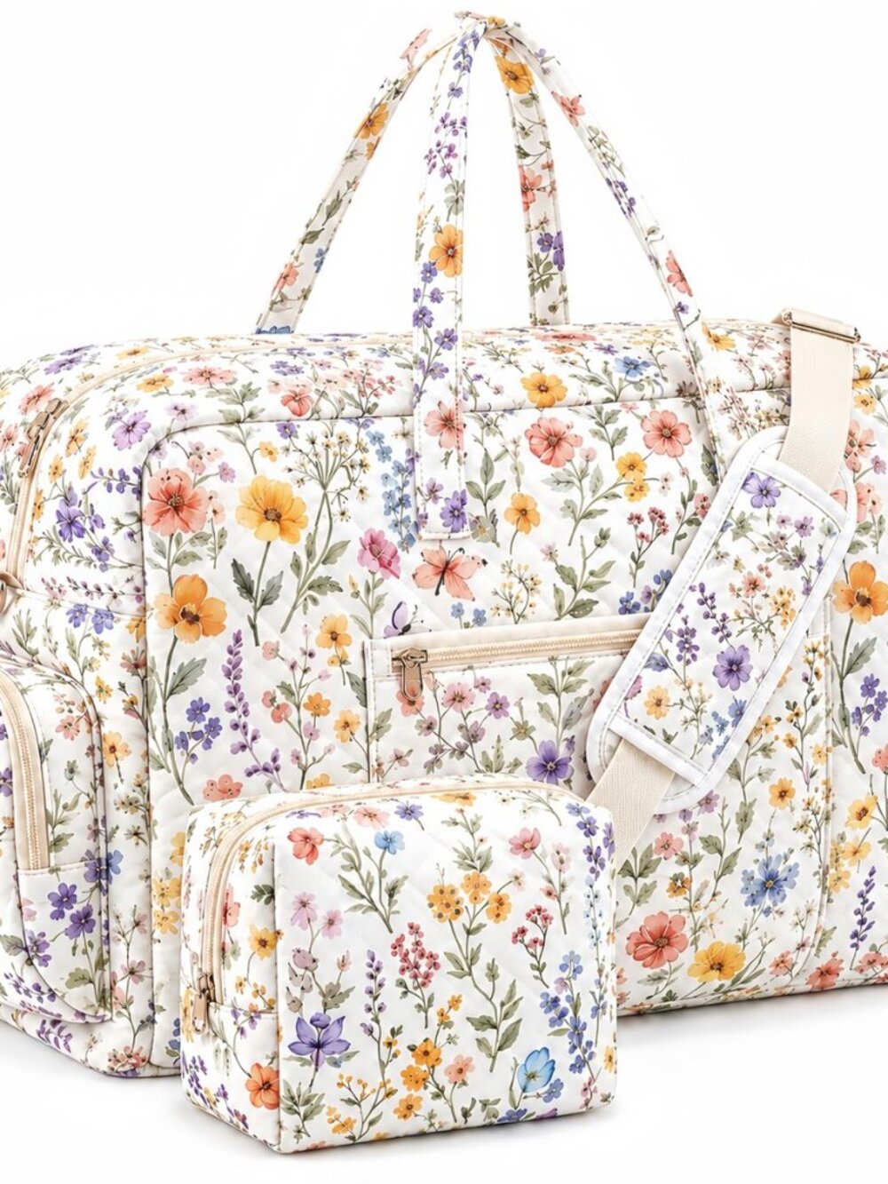 Hospital Bag for Women, Quilted Weekender Duffle Bag,Wildflower